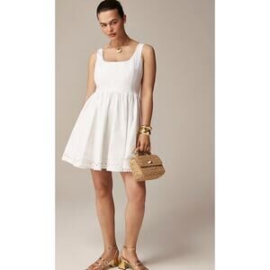 J Crew Fit Flare Dress 10 White NWT Rick Rack Eyelet Travel Resort Wedding Beach